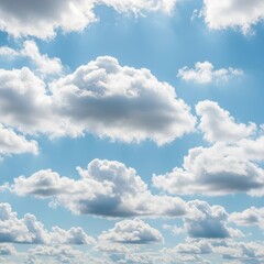 Obraz premium Beautiful expansive light blue summer sky filled with fluffy white cumulus clouds on a clear sunny day, providing a peaceful background ,peaceful ,summer ,clear