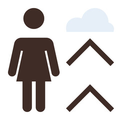 Stylized female figure, two upward arrows, and cloud indicating personal growth, ambition, and progress. Ideal for empowerment, career development, aspirations, motivation transformation education