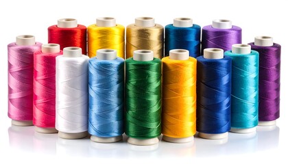 Colorful Spools of Thread Vibrant Sewing Craft Supplies with Isolated on White.