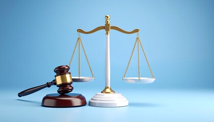 Justice  Law Symbol Gavel  Scales on Blue Background with Legal Concept.