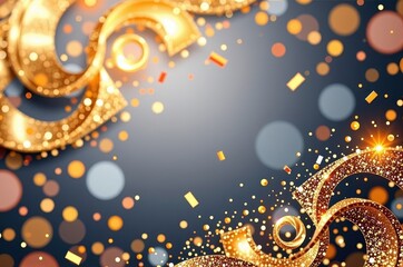 Golden glitter swirls with a shimmering, luxurious texture, design, light