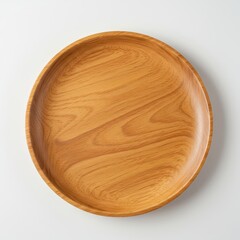 Handmade tropical wooden serving plate isolated on a clean white background, showcasing natural texture and organic design, ideal for product display mockups ,kitchenware ,wood ,eco