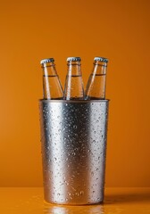 Kaltes sechserpack erfrischungsgetr?nke in einem metallenen zinkeimer gef?llt mit eis und wasser. Perfekt f?r einen sommertag ,drau?en ,verzinkt ,grau