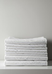 Stack of soft white folded linens showcasing purity, hygiene, and high-key minimalist design in a bright everyday setting with ample copy space ,minimalist ,texture ,background