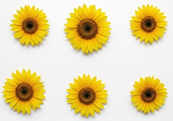 Vibrant golden sunflowers presented simply against a clean, pure white background, emphasizing brightness, nature, and summer beauty ,floral ,stem ,closeup