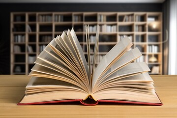 Open book pages in library background