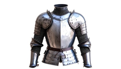 Shiny Medieval Knight Armor on White Historical Weapon with Protection, and Isolated.