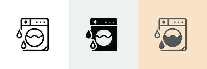laundry appliance icon collection three washing machine glyph variations flat outline filled and textured vector