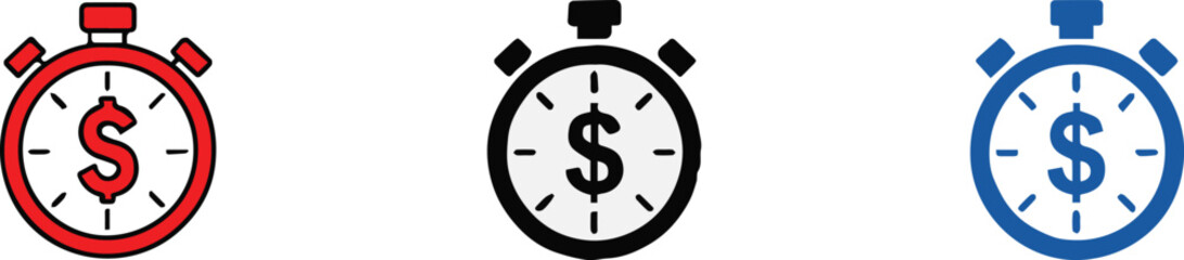 minimal stopwatch icons with dollar symbol finance time management and productivity