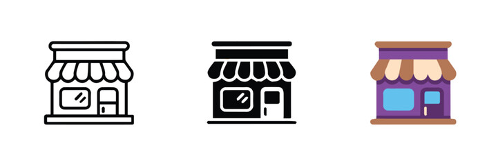 retail storefront icons vector set linework solid silhouette and vibrant flat shop illustrations