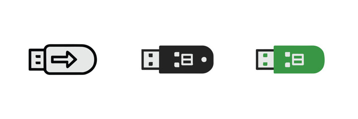 Fototapeta premium usb flash drive icon set three variations black white green with status dot vector files for web and print