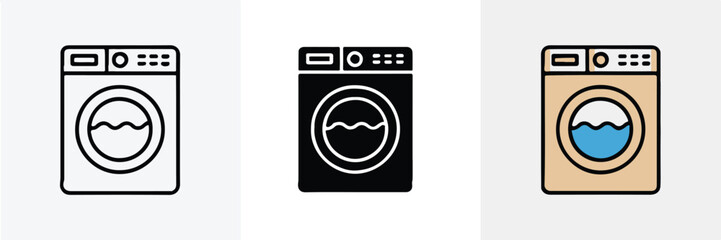 washing machine icon collection front load drum wave door laundry appliance vector graphics