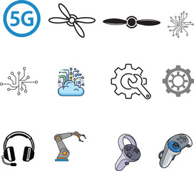 Modern Technology & Digital Connectivity Icon Set for Advanced Systems