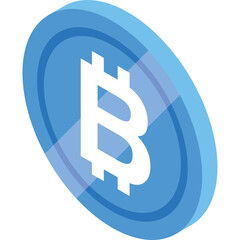 Digital Cryptocurrency Coin with B Symbol and Light Blue Metallic Texture on Transparent Background Isolated Isometric View