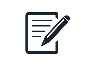 Minimal document and pen icon isolated on ultra clean transparent background