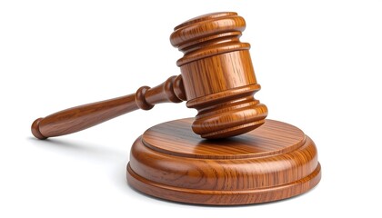 Wooden Gavel on Sound Block with Isolated on White, Symbol of Law, Justice, and Auction.