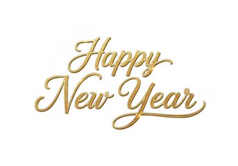 Elegant golden script text happy new year isolated on transparent background