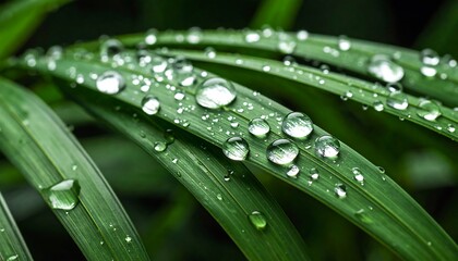Close-up of dew drops on palm fronds
