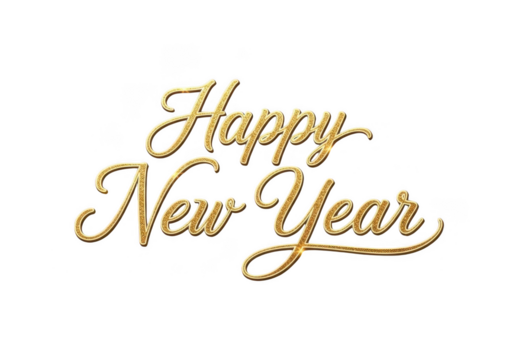 Elegant golden script text happy new year isolated on transparent background