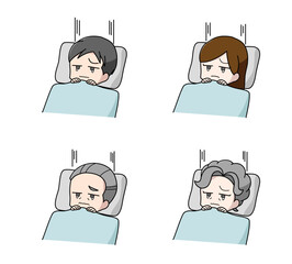 布団のなかで泣いている大人のイラスト4種類セット