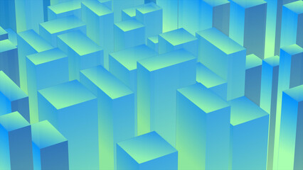 Abstract Blue Green Gradient Cubes Futuristic Background
