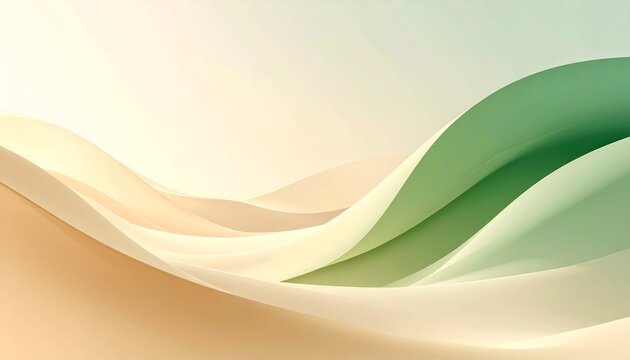 Abstract layered flowing design with muted gradients of tan, green, & cream colors