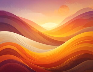 Abstract landscape of layered curving shapes in warm tones