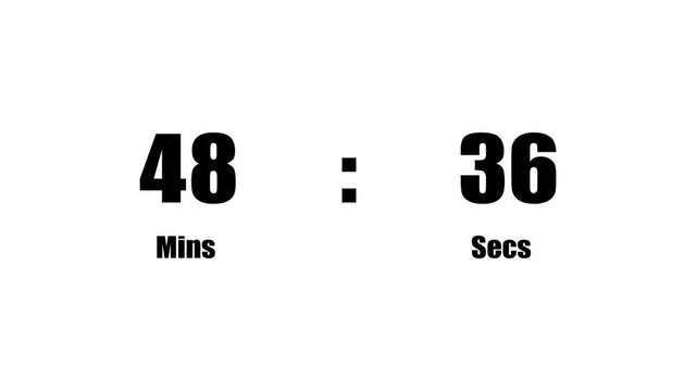 4K animated countdown timer 1 hour in 60 seconds digital clock animation.Modern digital clock countdown concept.