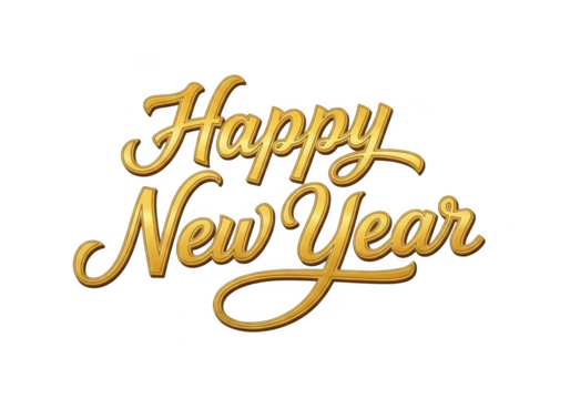 Golden glittering happy new year text isolated on transparent background