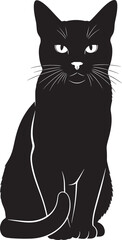 Elegant black cat silhouette sitting proudly with detailed fur texture and piercing eyes perfect for design