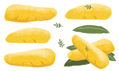 水彩でラフに描いた数の子（おせち料理）のイラスト素材セット