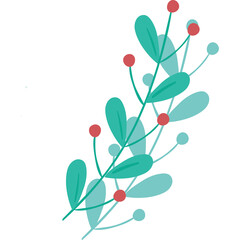 Stylized Green Leaves and Red Berries Botanical Illustration with Transparent Background and Soft Lighting