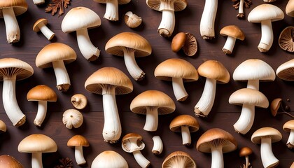 Mushrooms arranged on a dark surface