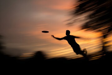 Frisbee Silhouette Flying Through Air Motion Blur Dynamic Sports Action Photography Outdoor Recreation