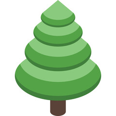 Stylized Green Christmas Tree Icon with Brown Trunk Set Against White Background Isolated