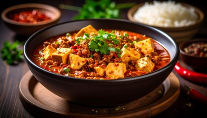 Bowl of spicy tofu and meat