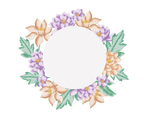 Vintage Yellow and Purple Rose Watercolor Flower Wreath