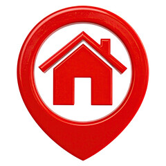 Obraz premium Red home icon inside a map pin marker