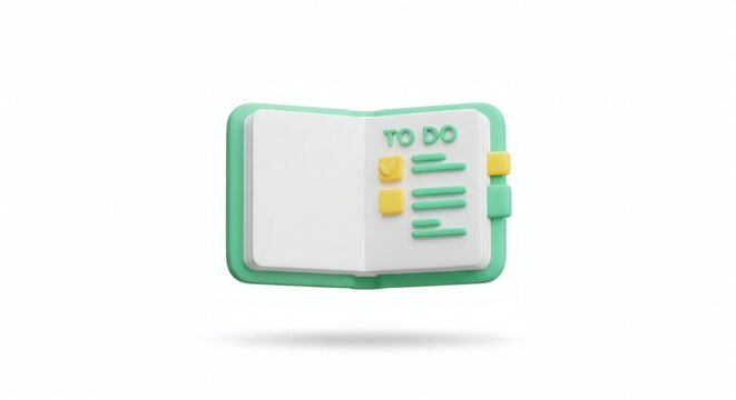 3D Minimalist To Do List Notebook Icon for Productivity and Task Management Concept