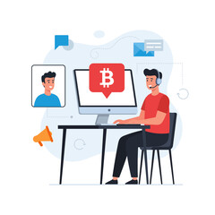 Fototapeta premium Bitcoin Customer Support Illustration, Crypto Call Center Concept, Online Cryptocurrency Help Desk, Virtual Bitcoin Consultation, Digital Currency Support, Tech Service Vector, Crypto Communication