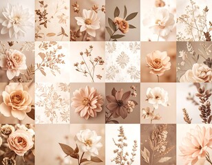 A collage of pastel flowers in sepia tones