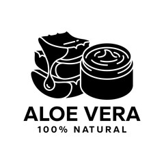Aloe Vera symbol, logo, badge, icon, sticker, label, sign, emblem, stamp, black, green, line, flat vector, isolated illustration. Aloe Vera label for product packaging design.