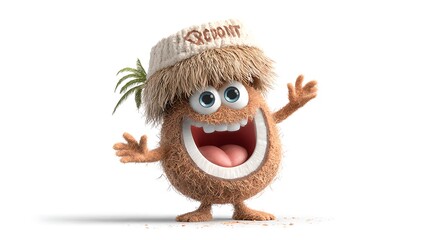 3d coconut cartoon character illustration