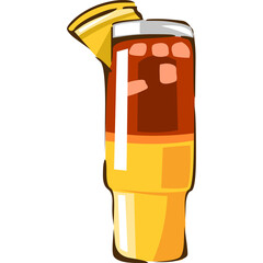 Stylized Iced Coffee Drink With Lemon Slice And Transparent Background