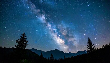 Night sky panorama with Milky Way and mountains