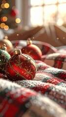 Christmas Balls on Christmas-Themed Blanket