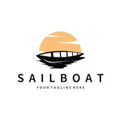 Fototapeta premium kayak logo simple design fishing boat simple black silhouette concept river kayak sport, symbol templet illustration