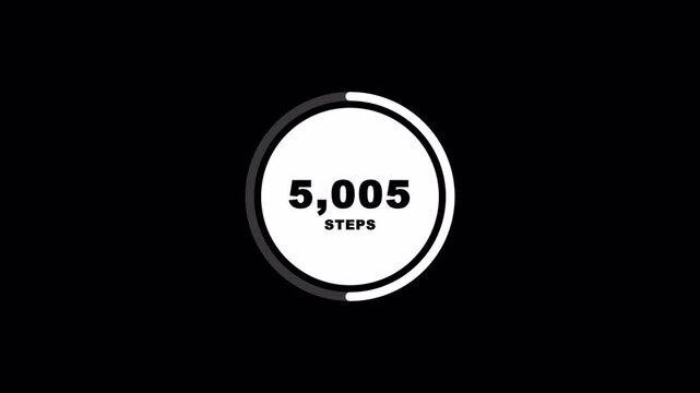 10k step's counter animation on black background, 10 thousand steps counter.
