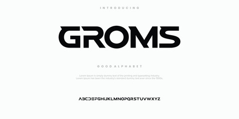 Groms Abstract minimal modern alphabet fonts. Typography technology vector illustration