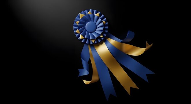 Blue and gold award rosette a symbol of achievement and recognition isolated on a dark background
